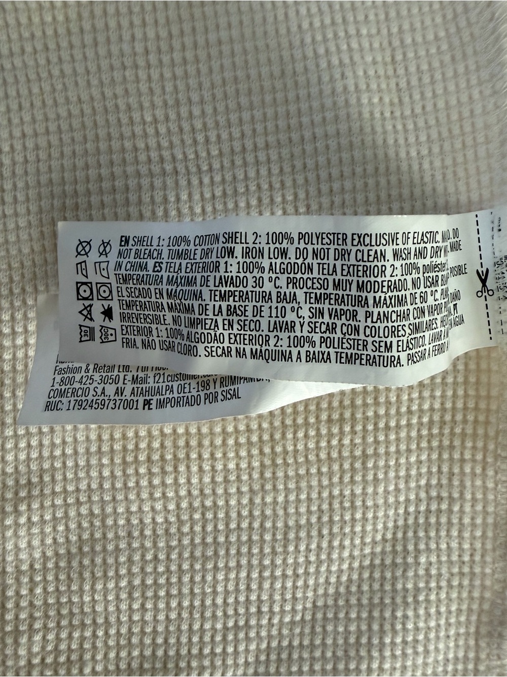 Forever 21 Women's Cream Thermal Long Sleeve Semi-Sheer Plaid Shirt - Picture 5 of 5